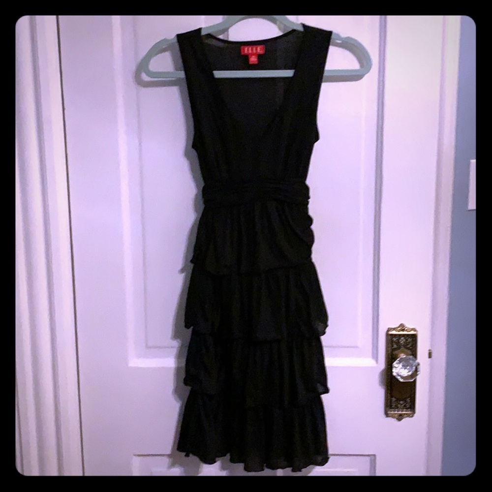 Cotton Blend Tiered Black Cocktail Dress (XS)